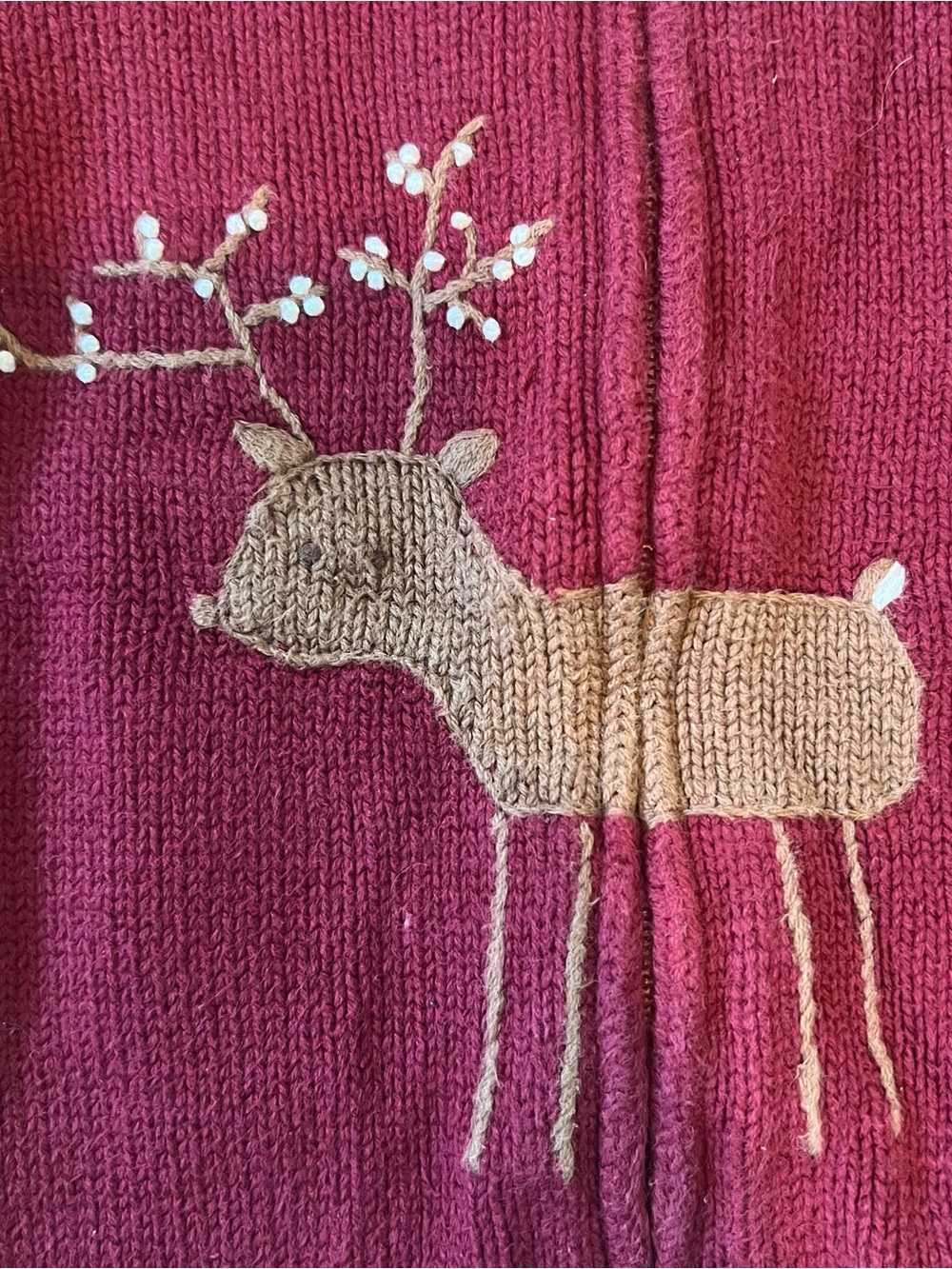 Gymboree Burgundy Knit Zip-Up Cardigan with Reindeer Applique - Picture 2 of 4